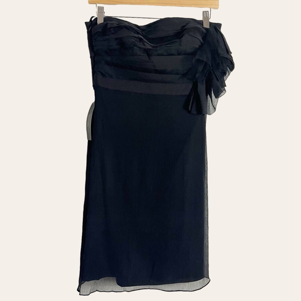 Ann Taylor Black Strapless Silk Chiffon Knee Length Cocktail Dress Size 4